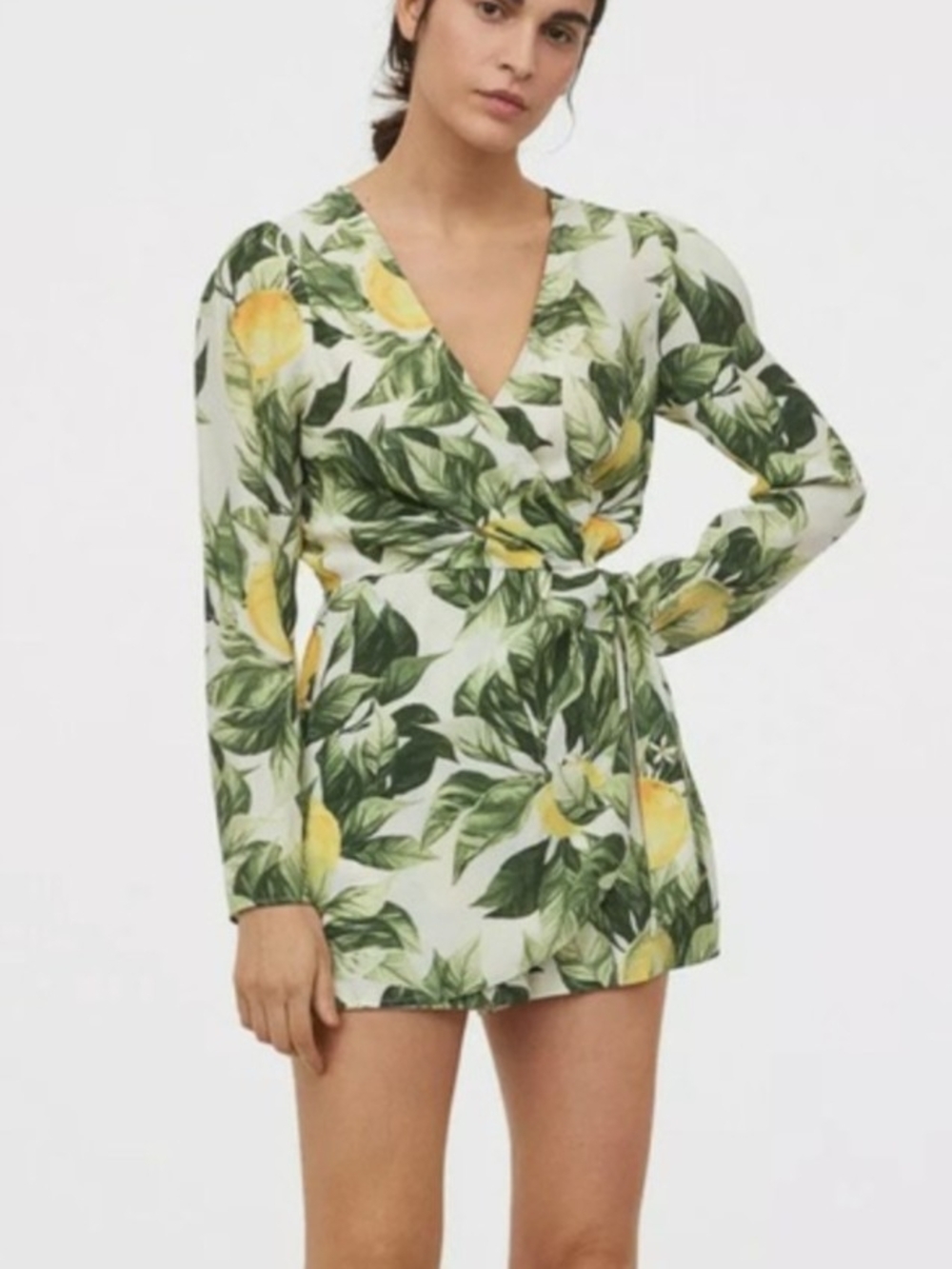 Lemon Wrap Romper Dress